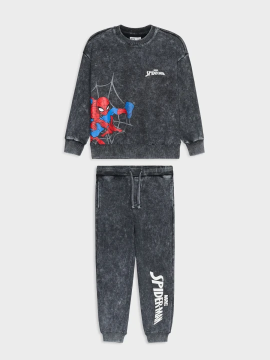 Zdjęcie produktu Sinsay - Komplet z bawełną: bluza crewneck i spodnie jogger z nadrukiem Spider-Man - czarny