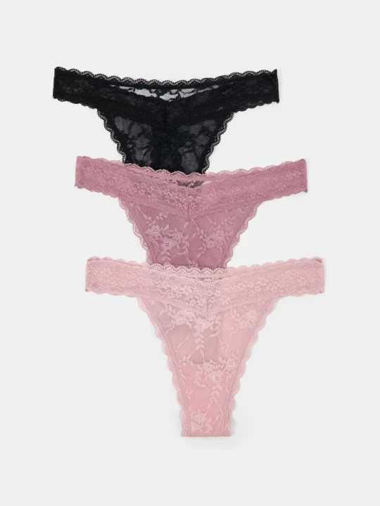Zdjęcie produktu Sinsay - Koronkowe stringi 3 pack - wielobarwny