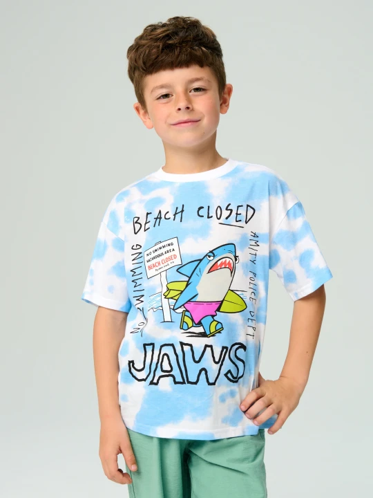 Zdjęcie produktu Sinsay - Bawełniana koszulka z efektem tie-dye Jaws - błękitny