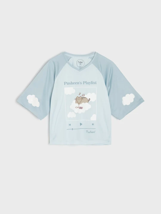 Zdjęcie produktu Sinsay - Koszulka oversize z nadrukiem Pusheen the Cat - błękitny