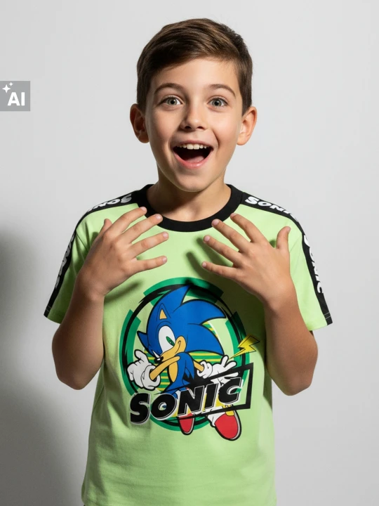 Zdjęcie produktu Sinsay - Koszulka z dekoracyjną taśmą na rękawach Sonic the Hedgehog - zielony