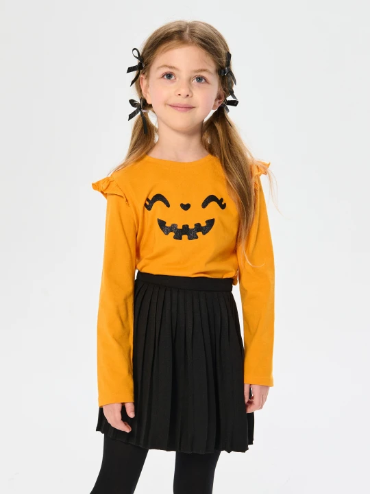 Zdjęcie produktu Sinsay - Koszulka z długimi rękawami z motywem Halloween - pomarańczowy