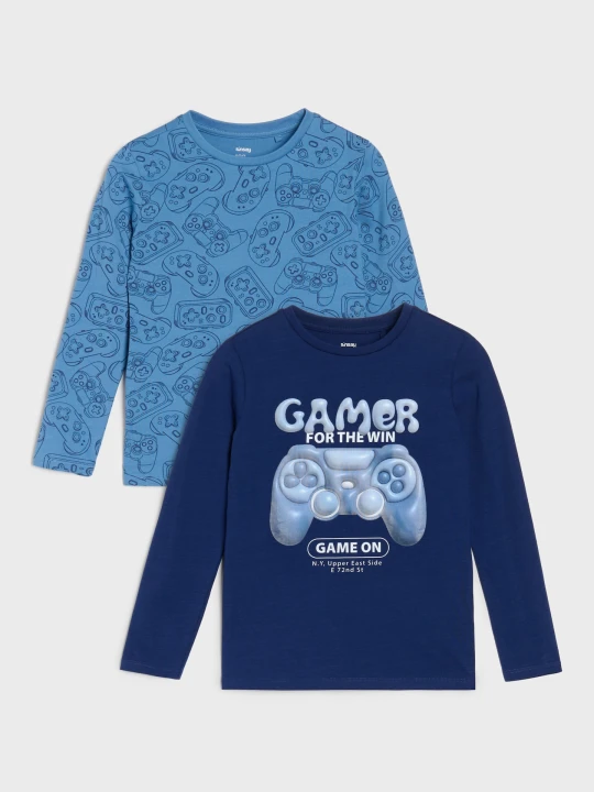 Zdjęcie produktu Sinsay - Koszulki z długimi rękawami z motywem gamingowym 2 pack - mid blue