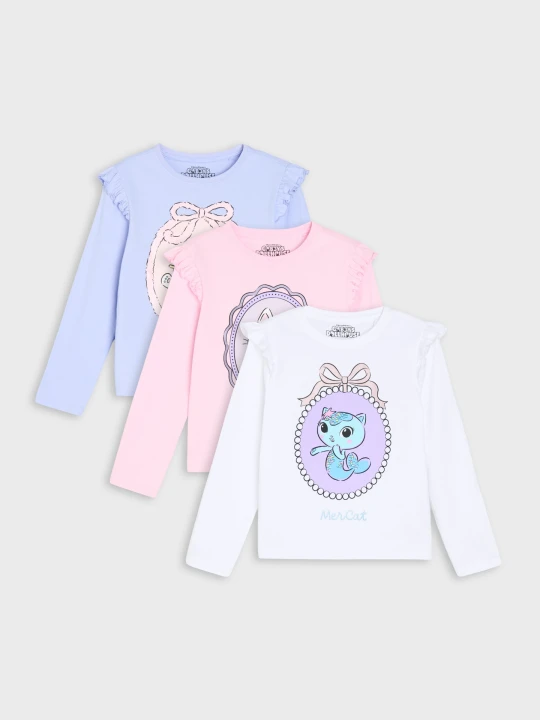 Zdjęcie produktu Sinsay - Koszulki z falbankami i nadrukiem 3 pack Gabby's Dollhouse - wielobarwny