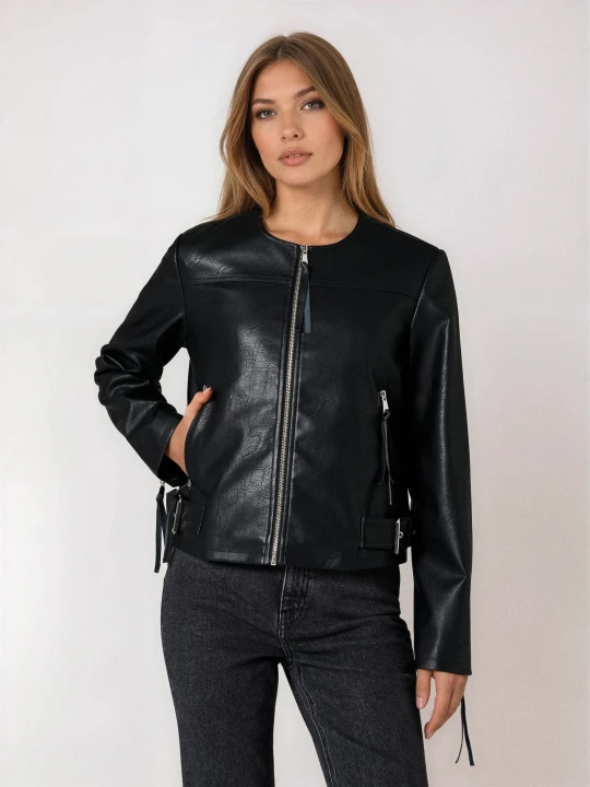 Zdjęcie produktu Sinsay - Kurtka biker z imitacji skóry - czarny