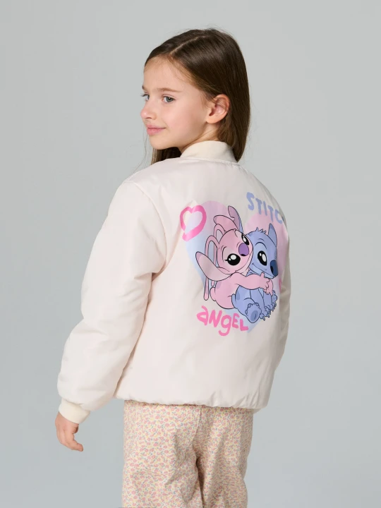 Zdjęcie produktu Sinsay - Kurtka bomberka z nadrukiem na plecach Lilo & Stitch - kremowy