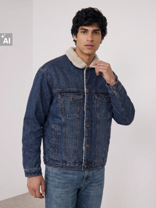 Zdjęcie produktu Sinsay - Kurtka jeansowa sherpa - granatowy