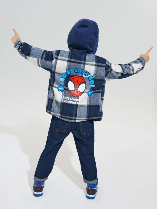 Zdjęcie produktu Sinsay - Kurtka koszulowa z kapturem w kratę Spider-Man - granatowy