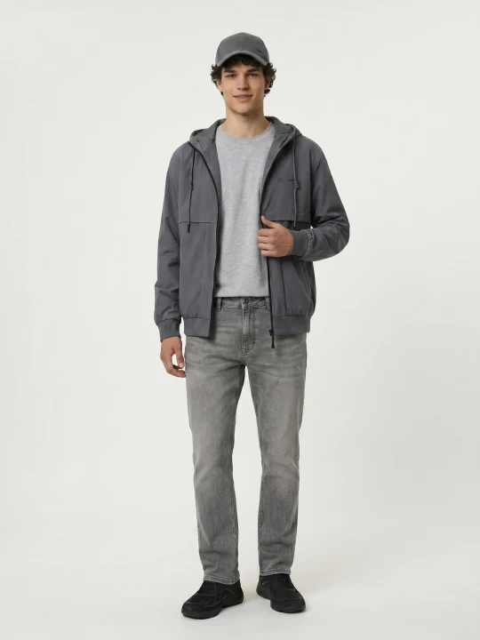 Zdjęcie produktu Sinsay - Kurtka wiatrówka z kapturem i nadrukiem - szary