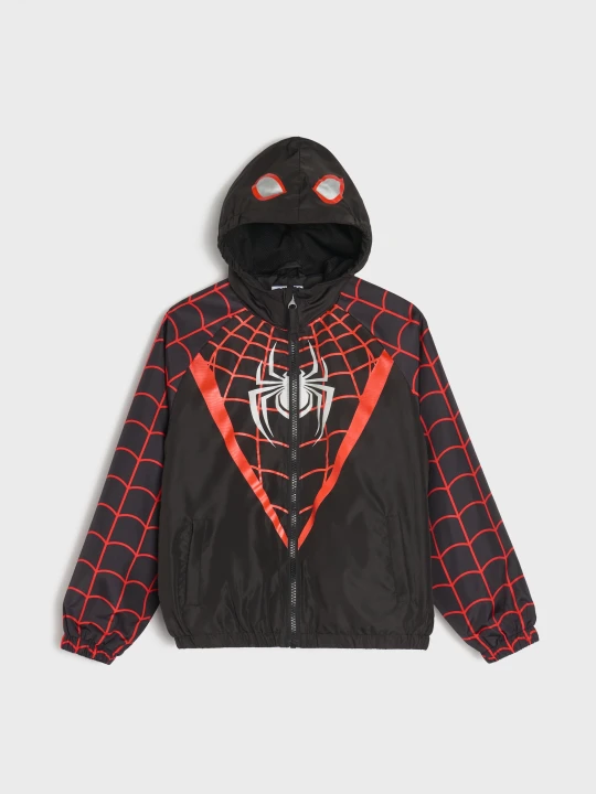 Zdjęcie produktu Sinsay - Kurtka wiatrówka z kapturem i ściągaczami Spider-Man - czarny