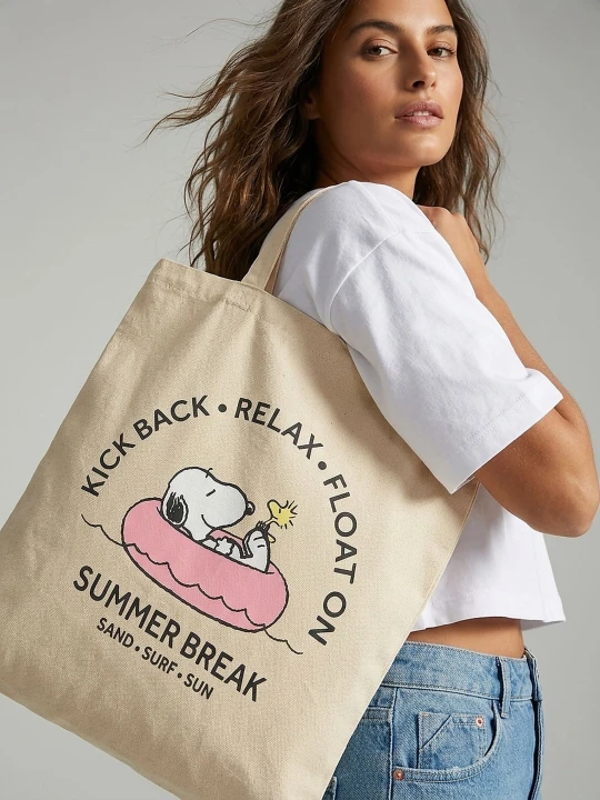 Zdjęcie produktu Sinsay - Materiałowa torba shopper z nadrukiem Peanuts - żółty