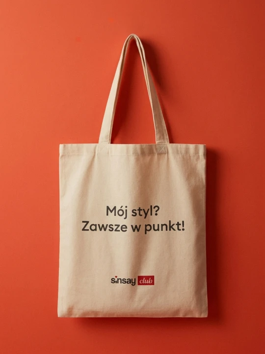 Zdjęcie produktu Sinsay - Materiałowa torba shopper z napisem "Mój styl? Zawsze w punkt!" - kremowy