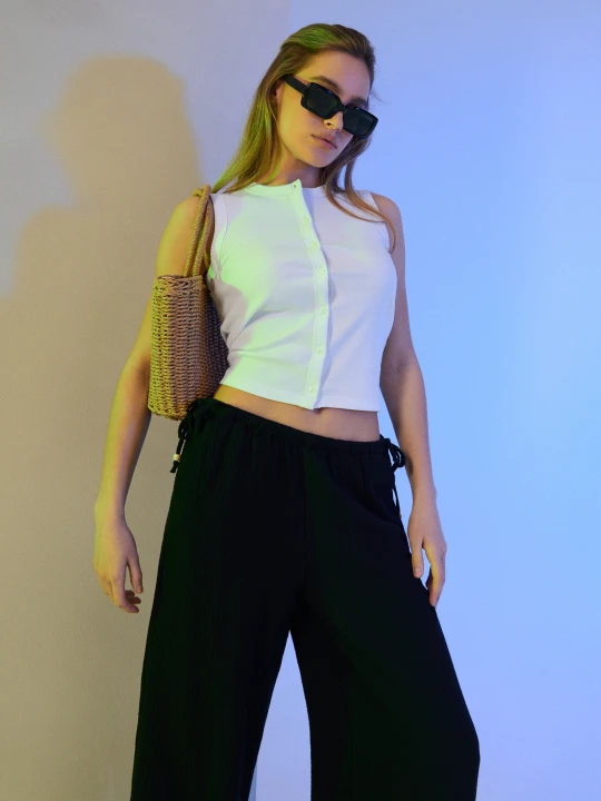 Zdjęcie produktu Sinsay - Muślinowe spodnie wide leg - czarny