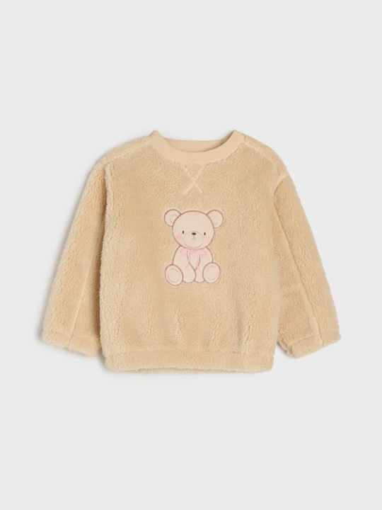Zdjęcie produktu Sinsay - Ocieplana bluza crewneck z motywem misia - beżowy