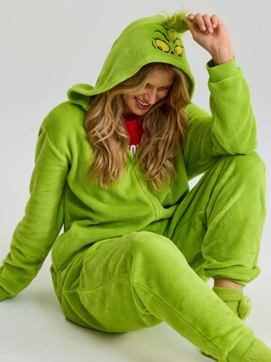 Zdjęcie produktu Sinsay - Ocieplana piżama z kapturem i haftem Grinch - zielony