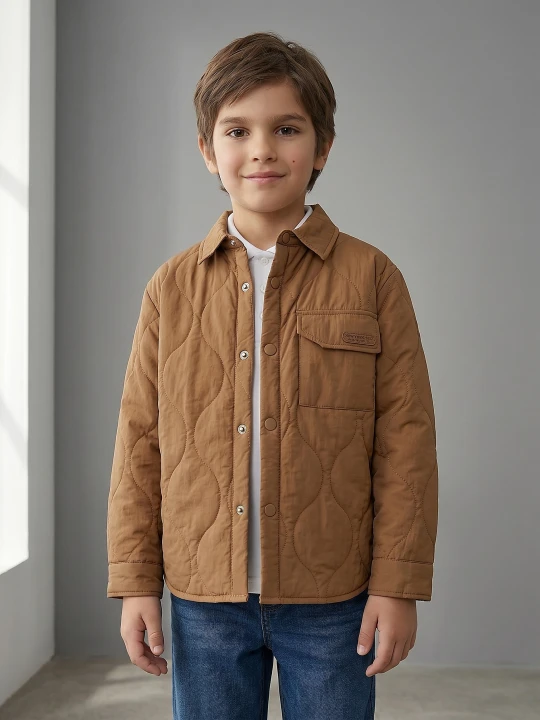 Zdjęcie produktu Sinsay - Pikowana kurtka na zatrzaski z kołnierzykiem - brązowy