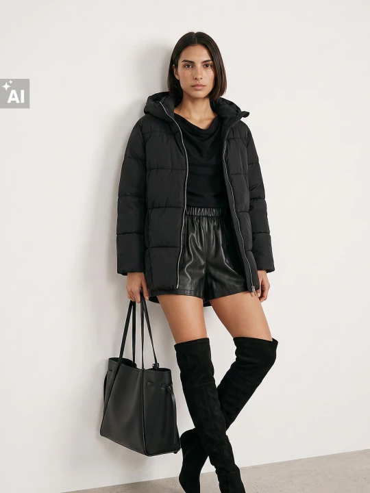 Zdjęcie produktu Sinsay - Pikowana kurtka puffer z kapturem - czarny