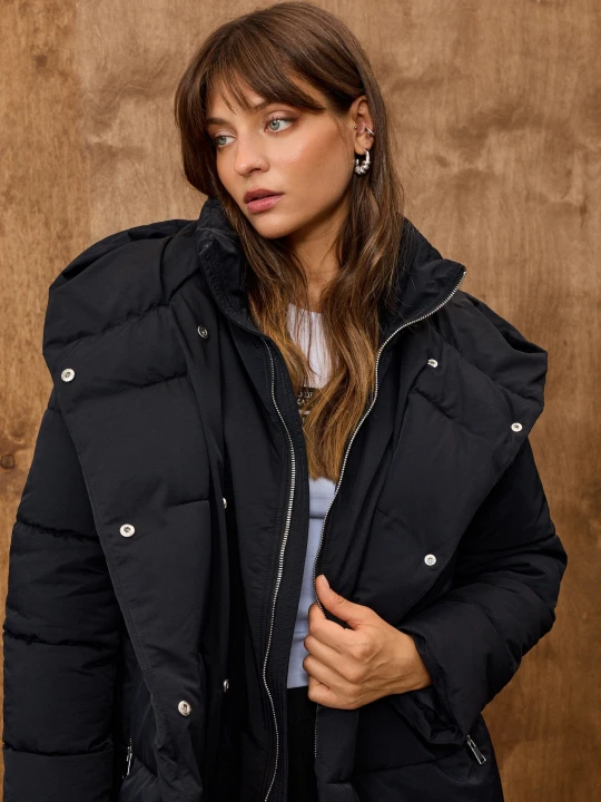 Zdjęcie produktu Sinsay - Pikowana kurtka puffer z kapturem - czarny