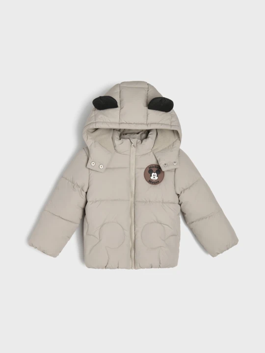 Zdjęcie produktu Sinsay - Pikowana kurtka puffer z kapturem i elementami 3D Mickey Mouse - beżowy