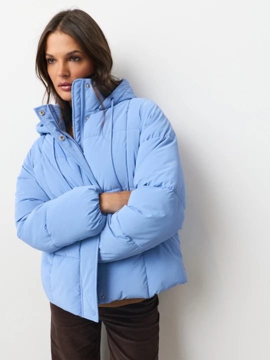 Zdjęcie produktu Sinsay - Pikowana kurtka puffer z kapturem i ściągaczami - niebieski
