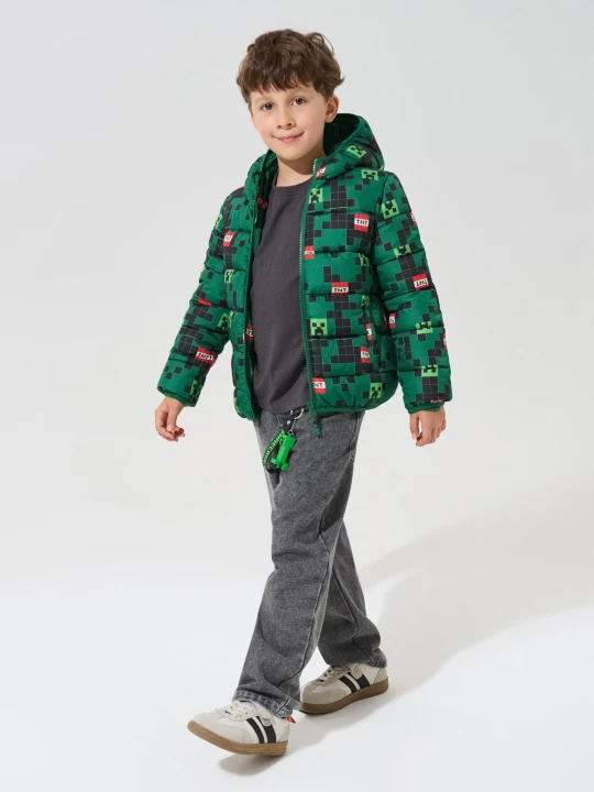 Zdjęcie produktu Sinsay - Pikowana kurtka puffer z kapturem Minecraft - zielony