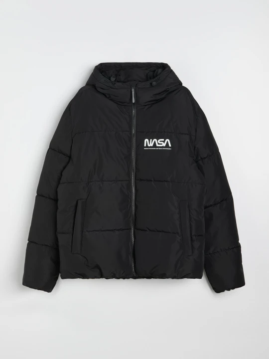 Zdjęcie produktu Sinsay - Pikowana kurtka puffer z kapturem NASA - czarny