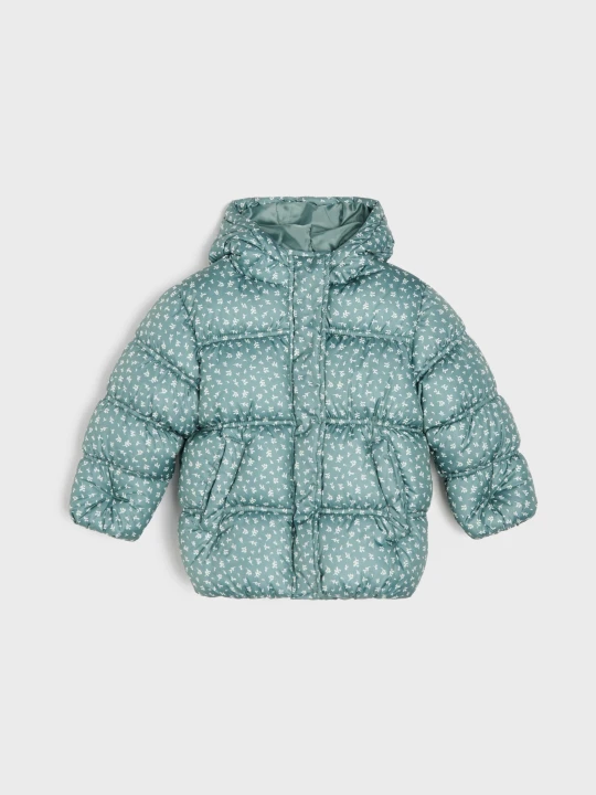 Zdjęcie produktu Sinsay - Pikowana kurtka puffer z kapturem w roślinny wzór - zielony