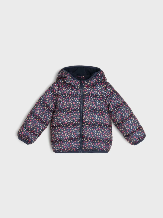 Zdjęcie produktu Sinsay - Pikowana kurtka puffer z kapturem z motywem kwiatowym - granatowy