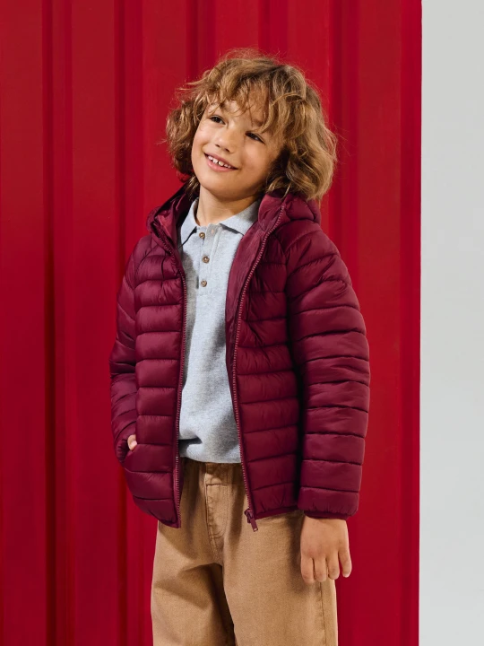 Zdjęcie produktu Sinsay - Pikowana kurtka puffer z kapturem z nylonu - bordowy