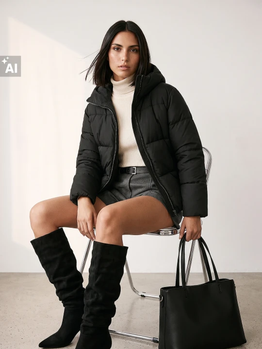Zdjęcie produktu Sinsay - Pikowana kurtka z kapturem - czarny