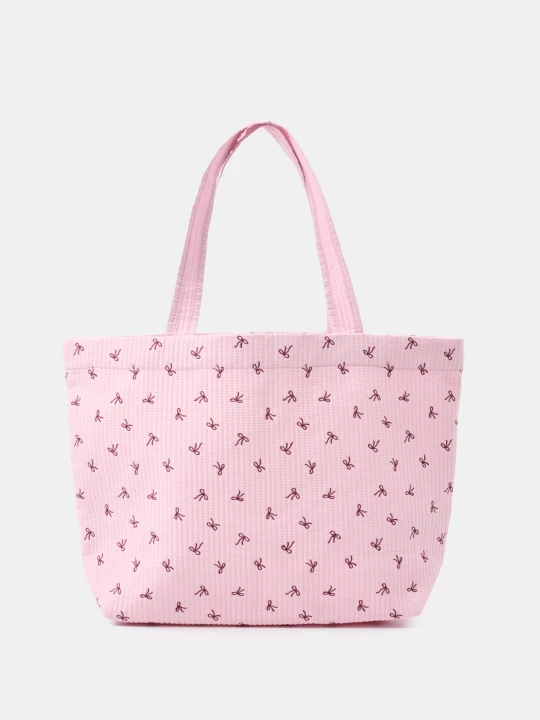 Zdjęcie produktu Sinsay - Pikowana torba shopper w kokardki - różowy