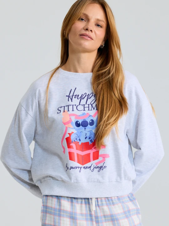 Zdjęcie produktu Sinsay - Piżama dwuczęściowa z bawełną w kratkę Stitch - szary