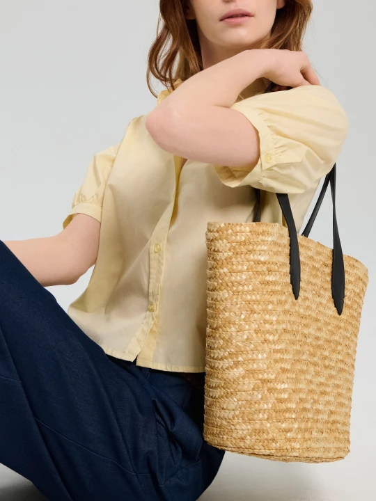 Zdjęcie produktu Sinsay - Pleciona torba na ramię typu tote - beżowy