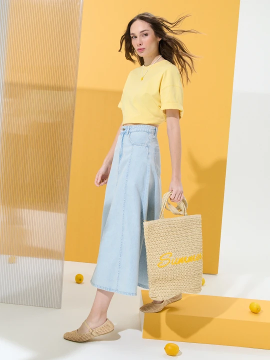 Zdjęcie produktu Sinsay - Pleciona torba shopper z napisem Summer - kremowy