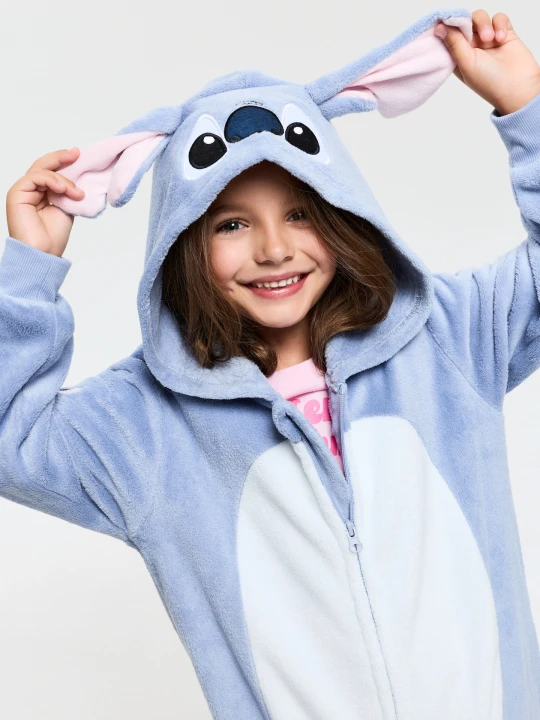 Zdjęcie produktu Sinsay - Pluszowy kombinezon onesie z kapturem i uszkami 3D Stitch - błękitny