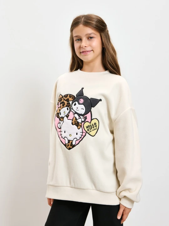 Zdjęcie produktu Sinsay - Polarowa bluza crewneck z naszywką Hello Kitty - kremowy