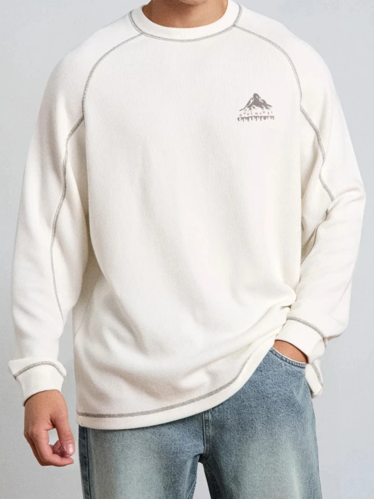 Zdjęcie produktu Sinsay - Prążkowana bluza crewneck - kremowy