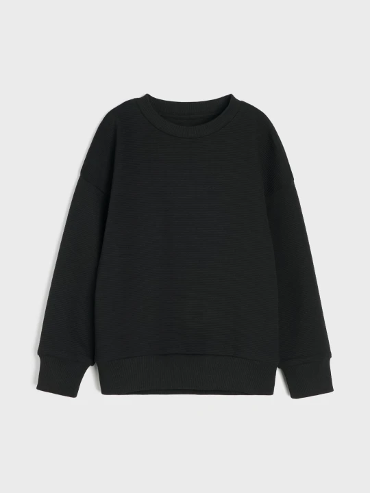 Zdjęcie produktu Sinsay - Prążkowana bluza crewneck z bawełną - czarny