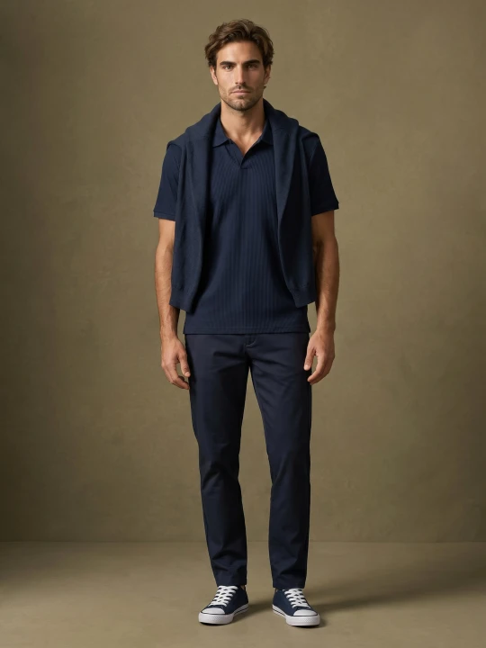 Zdjęcie produktu Sinsay - Prążkowana bluza polo z krótkim rękawem - granatowy