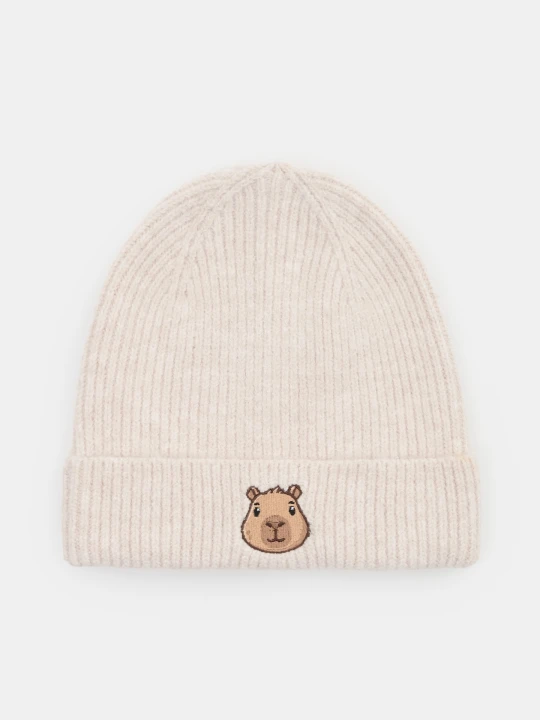 Zdjęcie produktu Sinsay - Prążkowana czapka beanie z motywem kapibary - beżowy