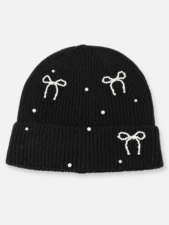 Zdjęcie produktu Sinsay - Prążkowana czapka beanie z ozdobną aplikacją kokard - czarny