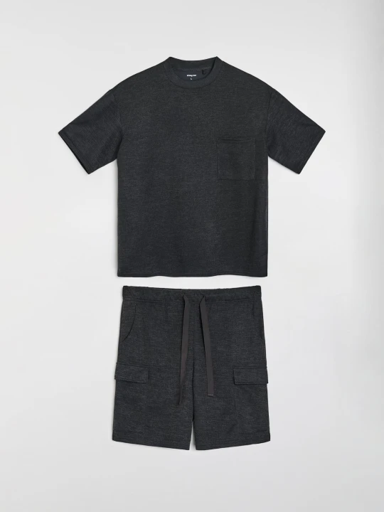 Zdjęcie produktu Sinsay - Prążkowana piżama dwuczęściowa oversize soft touch - szary