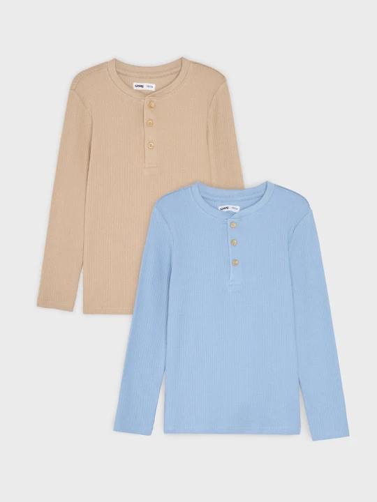Zdjęcie produktu Sinsay - Prążkowane koszulki henley z bawełny 2 pack - wielobarwny