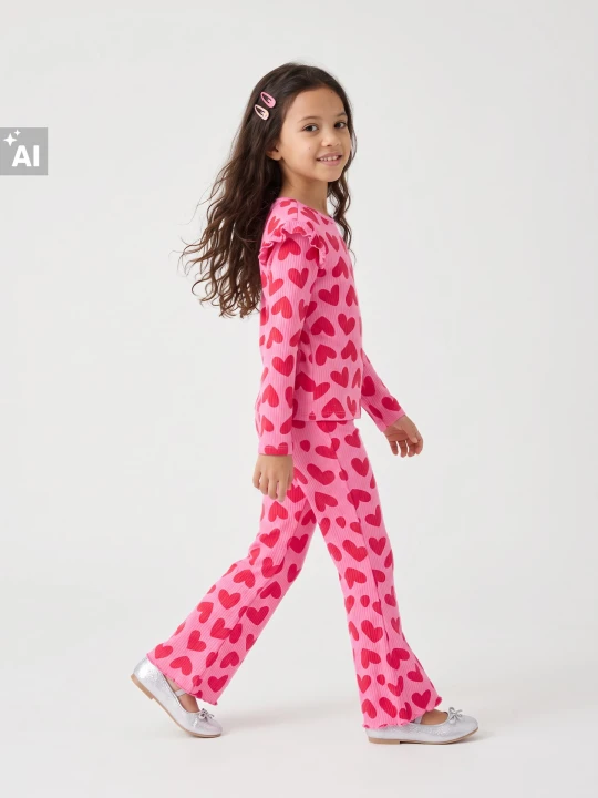 Zdjęcie produktu Sinsay - Prążkowane legginsy flare w serca - różowy