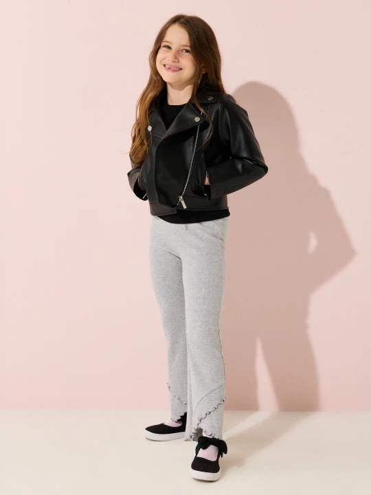 Zdjęcie produktu Sinsay - Prążkowane legginsy flare z falbaną - szary