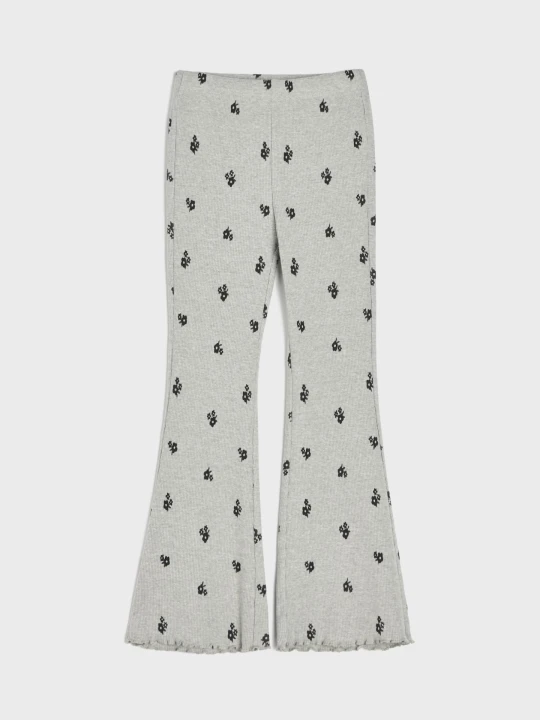 Zdjęcie produktu Sinsay - Prążkowane legginsy flare z motywem kwiatowym - szary
