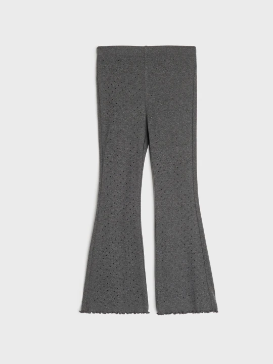 Zdjęcie produktu Sinsay - Prążkowane legginsy flare z ozdobnymi cyrkoniami - czarny