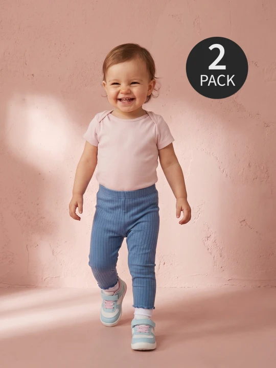 Zdjęcie produktu Sinsay - Prążkowane legginsy z ozdobnymi falbanami 2 pack - brązowy