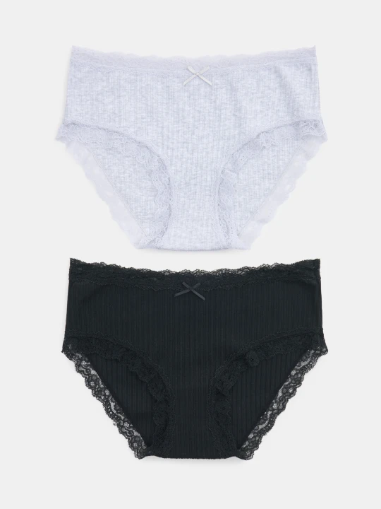 Zdjęcie produktu Sinsay - Prążkowane majtki hipster z koronką 2 pack - wielobarwny