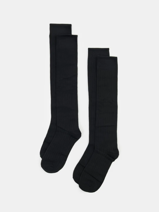 Zdjęcie produktu Sinsay - Prążkowane podkolanówki z bawełną 2 pack - czarny